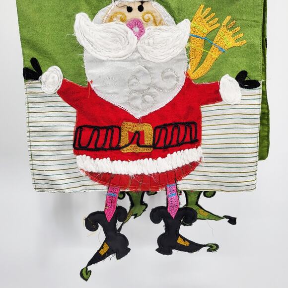 Merry Christmas Santa Themed Wall Banner Table Runner Embroidered Holiday Decor - Picture 7 of 7